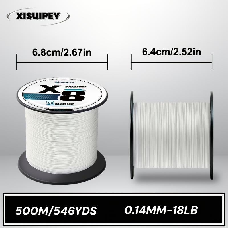 TEMU Línea de Pesca de Polietileno Trenzado Ultraresistente de 8 Hebras, 300m/500m, Blanca, Resistente al , Capacidad de Carga 8-94LB, Lanzamiento y