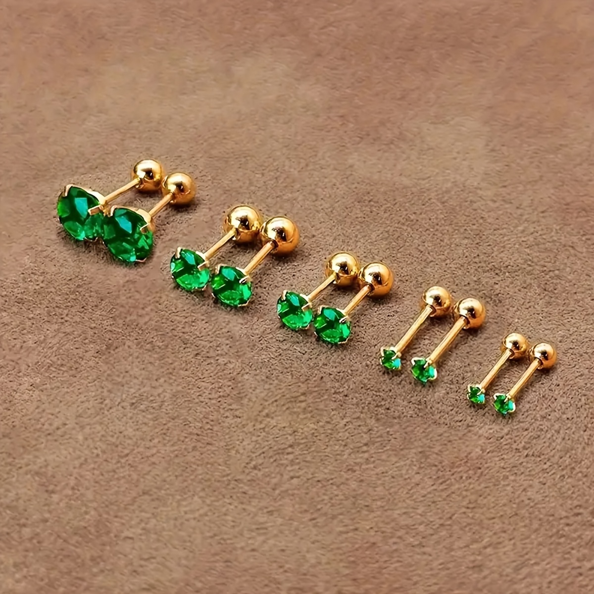 TEMU 5 /Set de Pendientes Estilo 316L Acero Inoxidable con Zirconia Sintética y Verde, Diseño Unisex para Atuendos Casuales, para Adolescentes