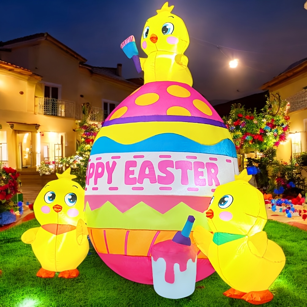 

5.5ft Easter Inflatable Chick With Eggs & Led Lights - Polyester, Battery-free Outdoor Yard Decorations For Vibrant Holiday Garden Party