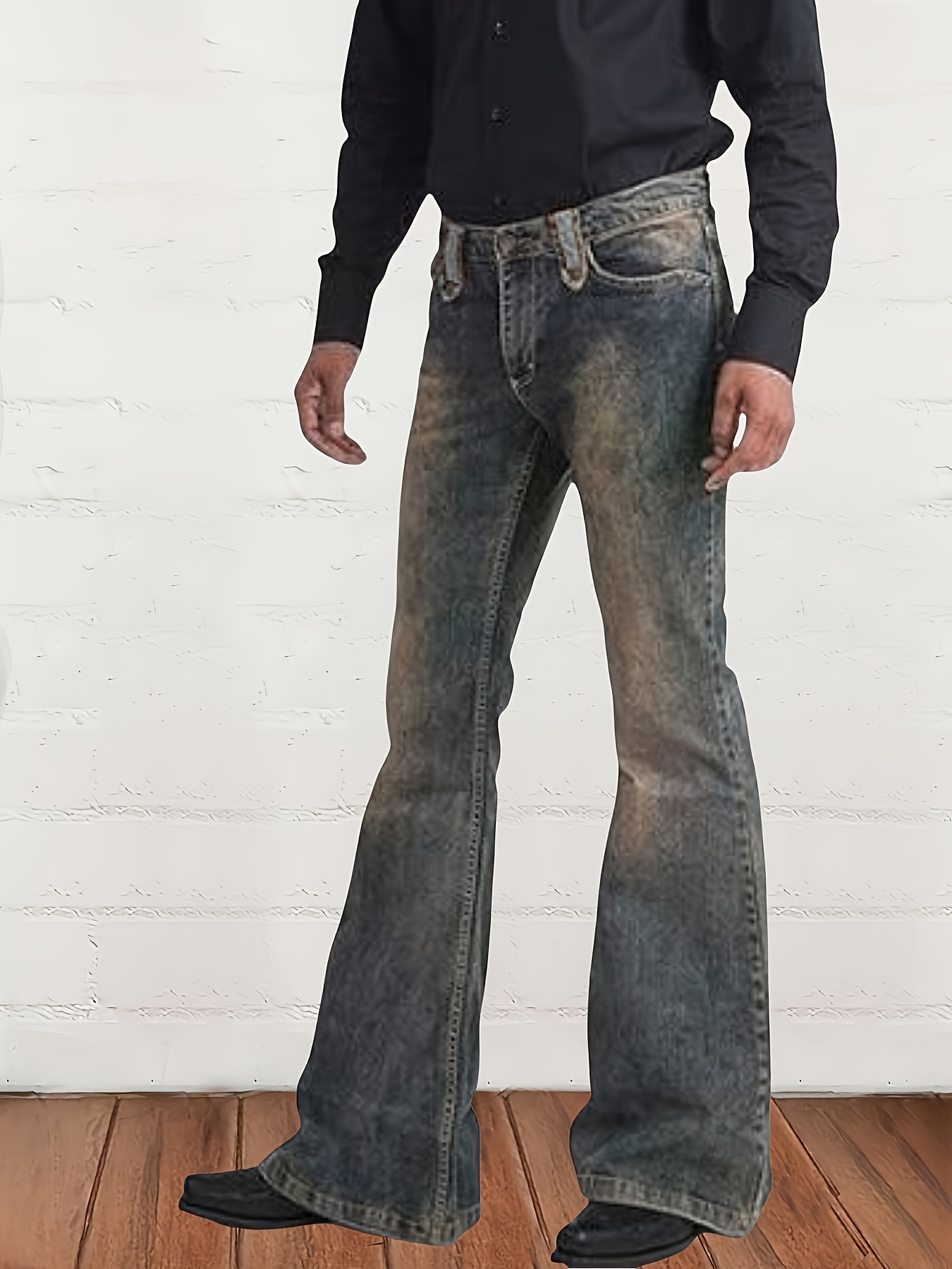 mens bell bottoms jeans sold on Temu United States
