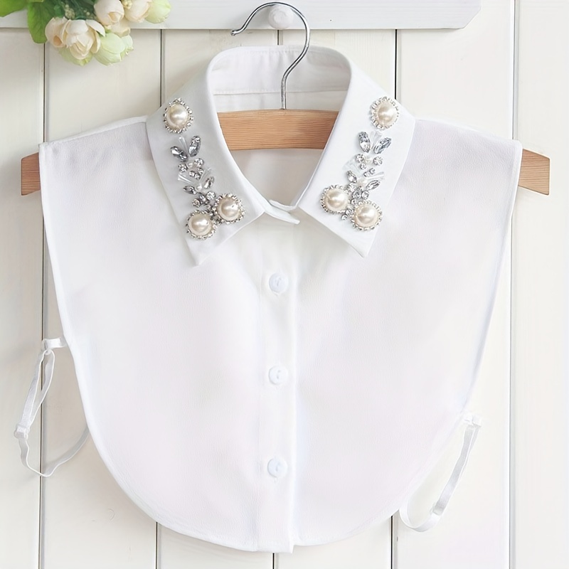 

1pc Accessoire de chemise à col détachable à la mode avec des embellissements en strass et en fausses perles pour femmes - Fibre de polyester