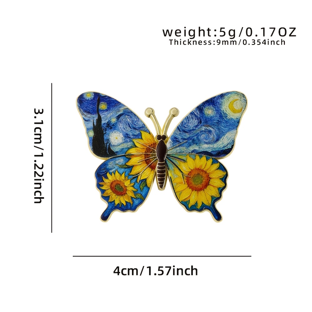 Van Gogh 'Starry Night & Sunflower' Butterfly Metal Enamel Pin