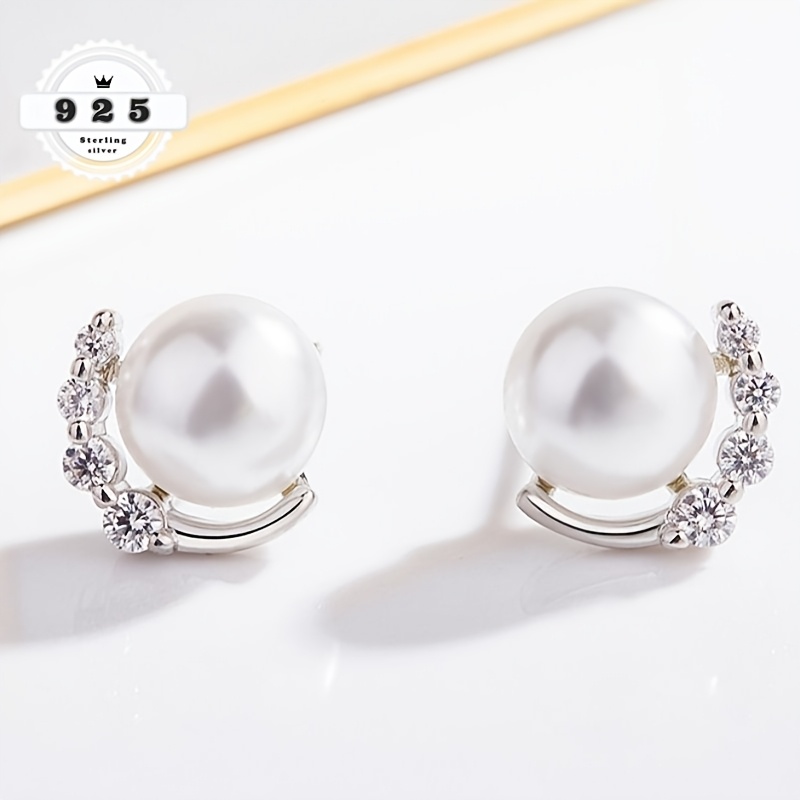Image of Stud Earrings | 925 Silver, Fashionable And Easy, Moon-set Synthetic Zirconia, Perfect Surprise Gift For Girlfriend On Valentine's Day | Tvxk Brand, Elegant And Boho Style