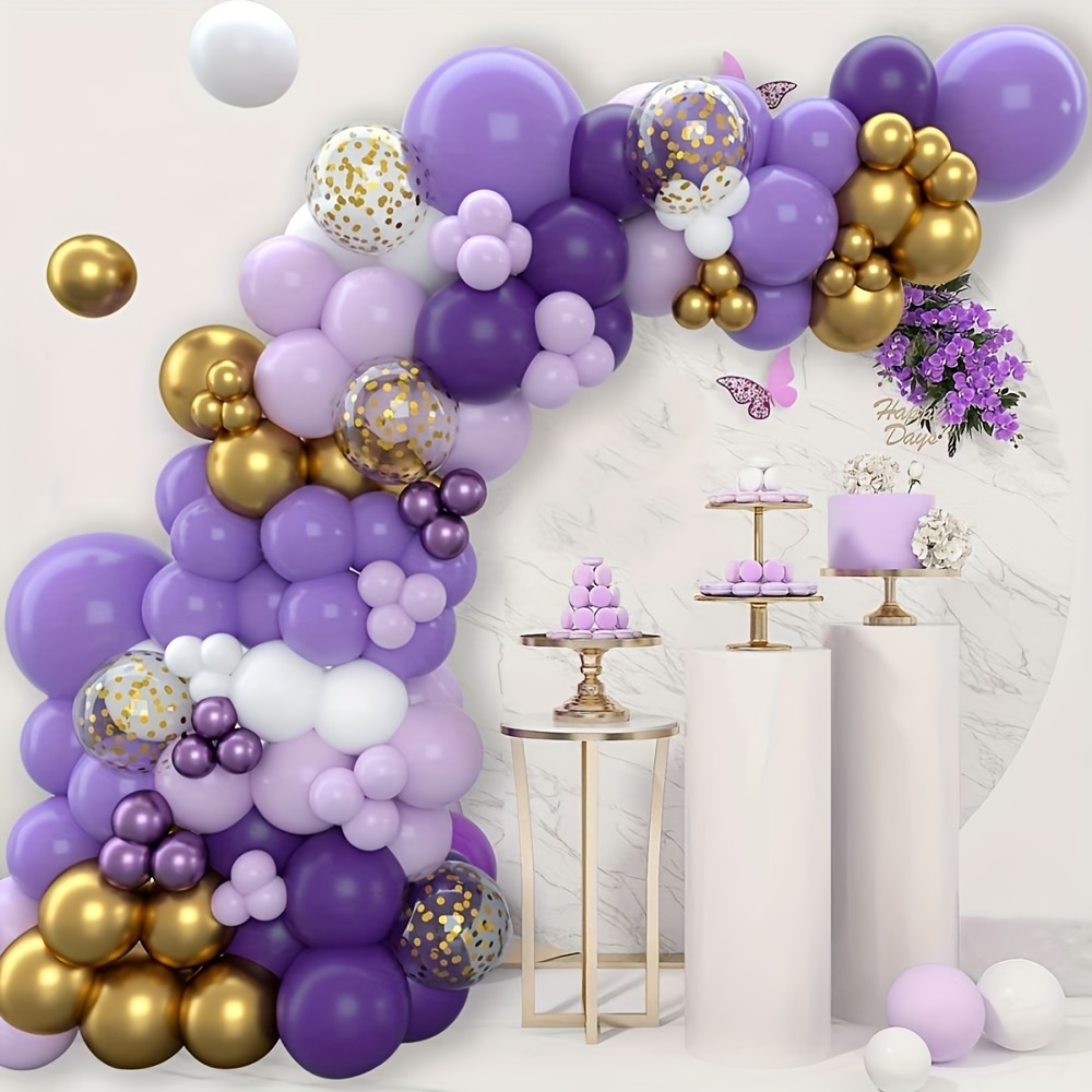 

Purple Balloon Garland Arch Kit 136 Pcs Pearl Decorations White Lavender Golden Confetti Balloon Arch For Birthday Wedding Decorations