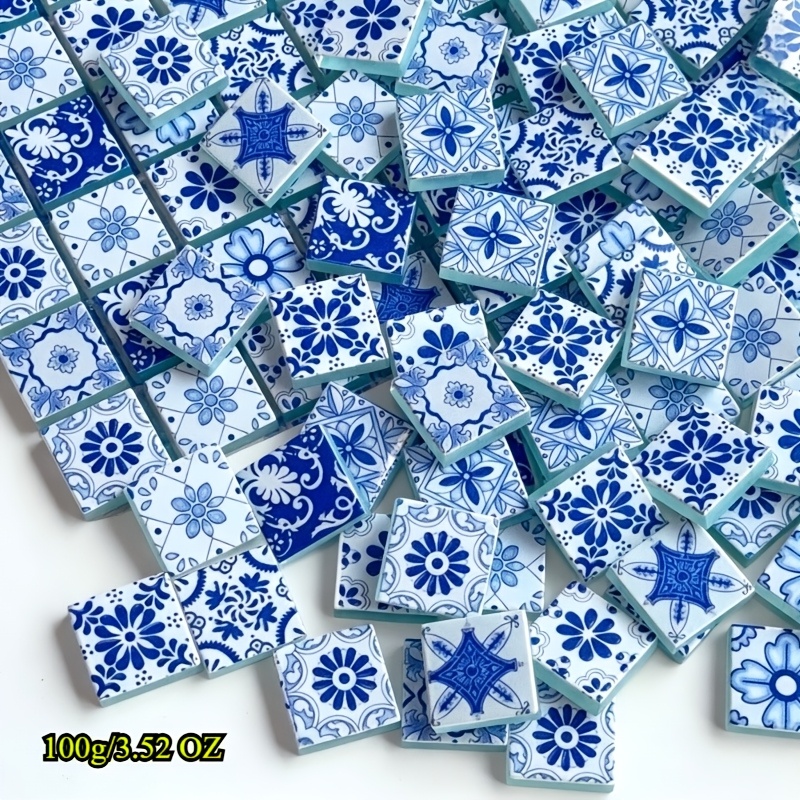 100/200G -Bela Mešana Barva in Bela Porcelan Kombinirana Površina Vzorec Steklo 2.3 X 2.3 Cm Mozaik Ploščica, Topljivo Steklo Potrebščine