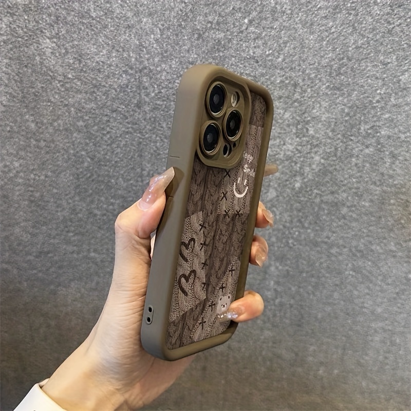 Brown Love joyful Face TPU Anti-Fall Protective Mobile Phone Case, Suitable for Apple iPhone 15/14/13/12/11/XR/7/Pro/Plus/Pro Max Protective Cover
