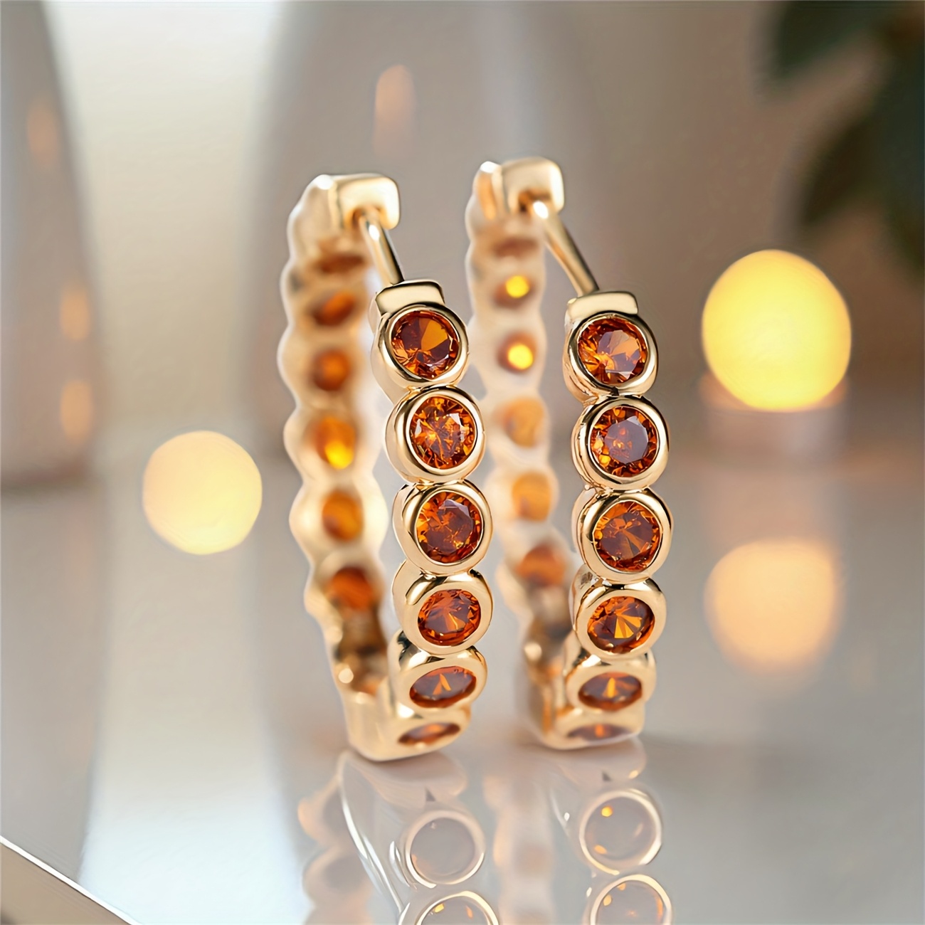 A Pair Of Fashionable Copper Earrings With Red Synthetic Synthetic Zirconia Inlay, Women's Stylish Hoop Earrings, Perfect For Weddings, Parties, Dates, And Gifts For Wives And Daughters
