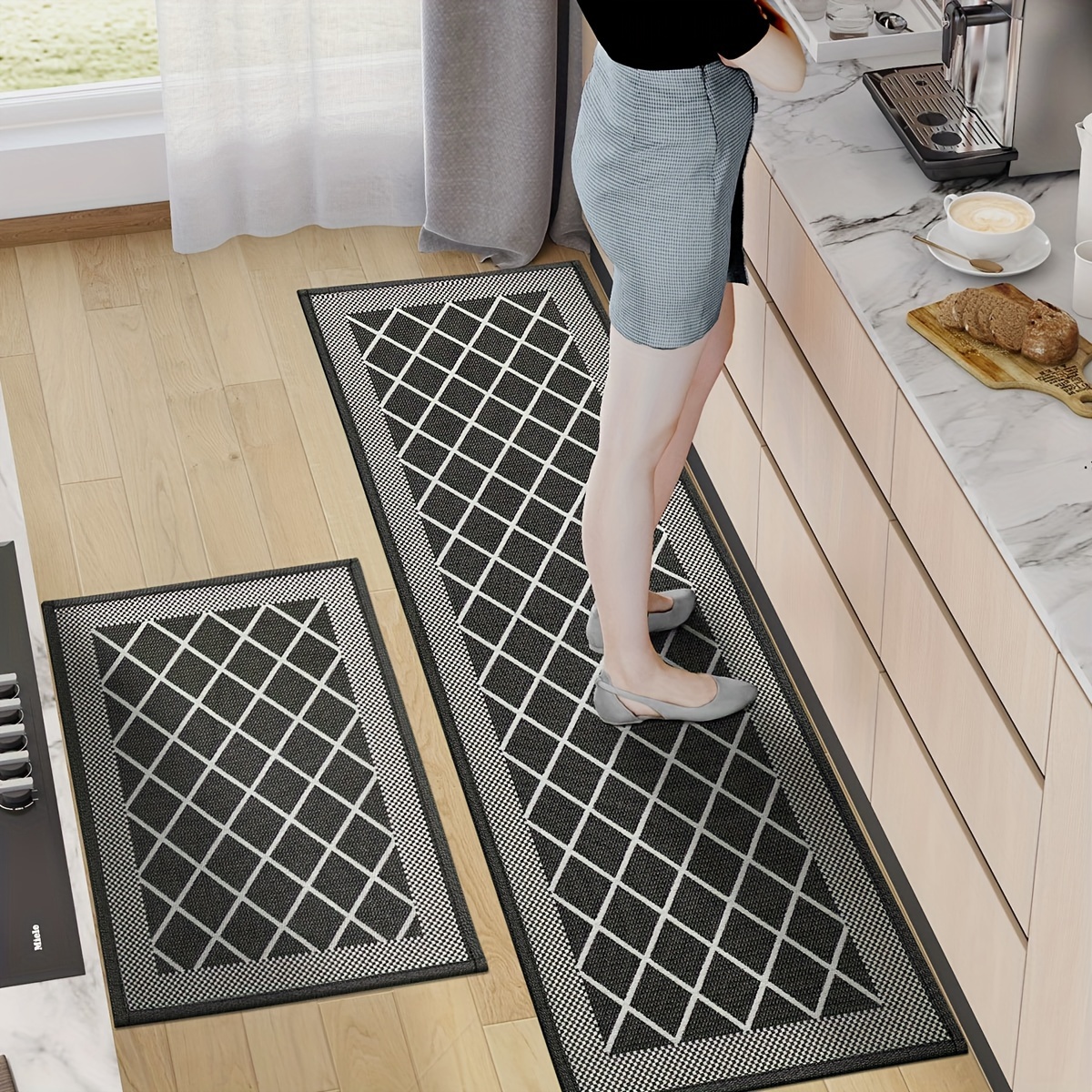 

2 Pcs Kitchen Rugs And Mats Non Slip Washable, Woven Kitchen Mats For Floor, Kitchen Runner Rug Kitchen Rug Set Of 2 For Kitchen, Front Of Sink, Laundry Room, Hallway