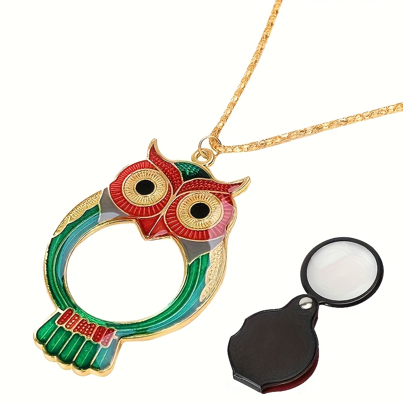 Image of Neckband Magnifier And Mini Folding Magnifier Set (2-pack), 10x Owl Neckband Magnifier Pocket Loupe Mini Portable Magnifying Glass Reading Aid Tools For Jewelry Additions, , Stamps, Map (no Battery)