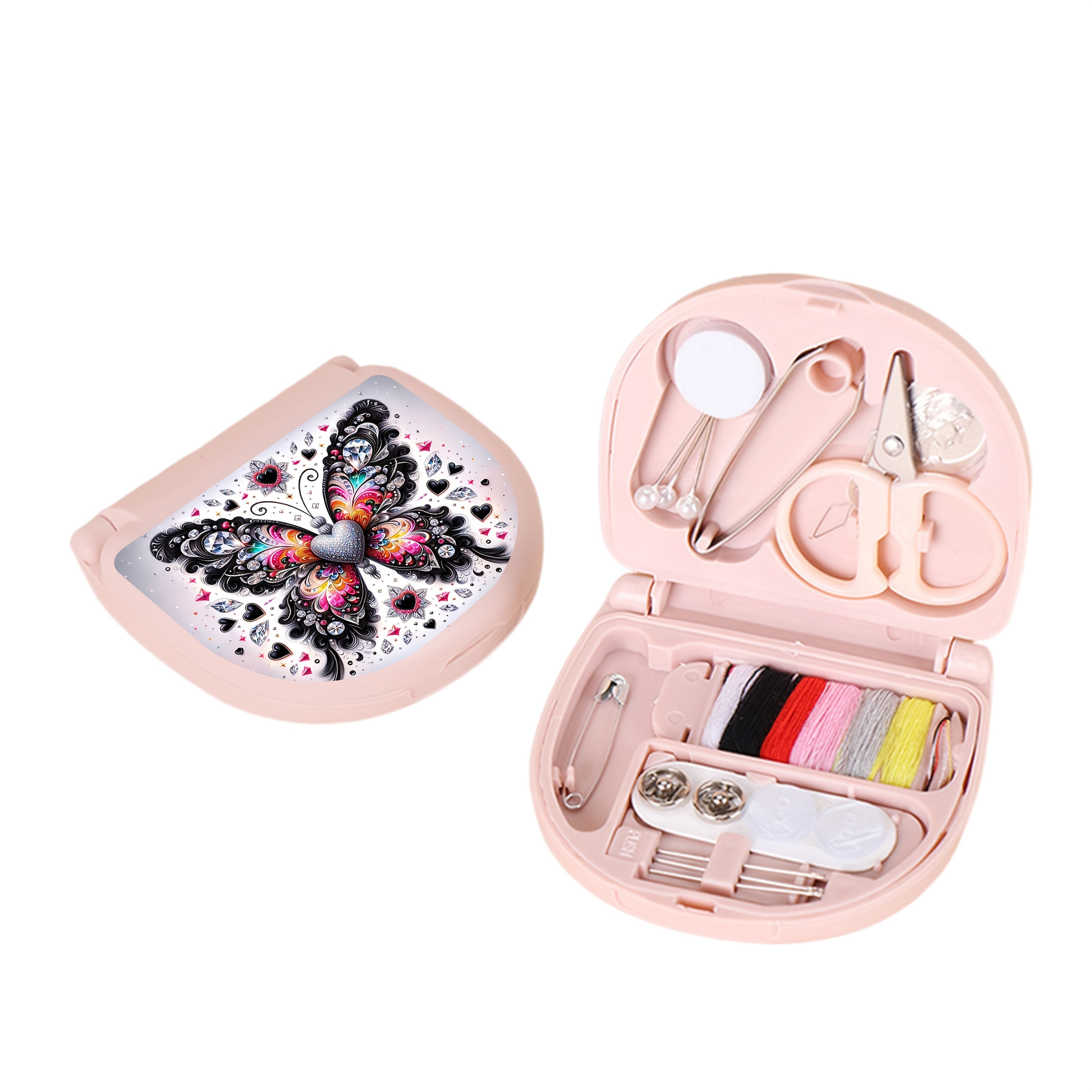 TEMU A Mini Portable Sewing Kit Featuring A Diamond Painting Set - Designed With Round And Irregular Shaped Diamonds Heart Pattern, Home Use, Travel