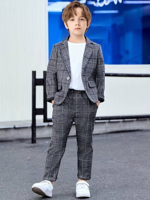 stylish suit set for boys featuring long pants and a british style checkered piano performances weddings birthday parties and formal occasions as well as everyday wear