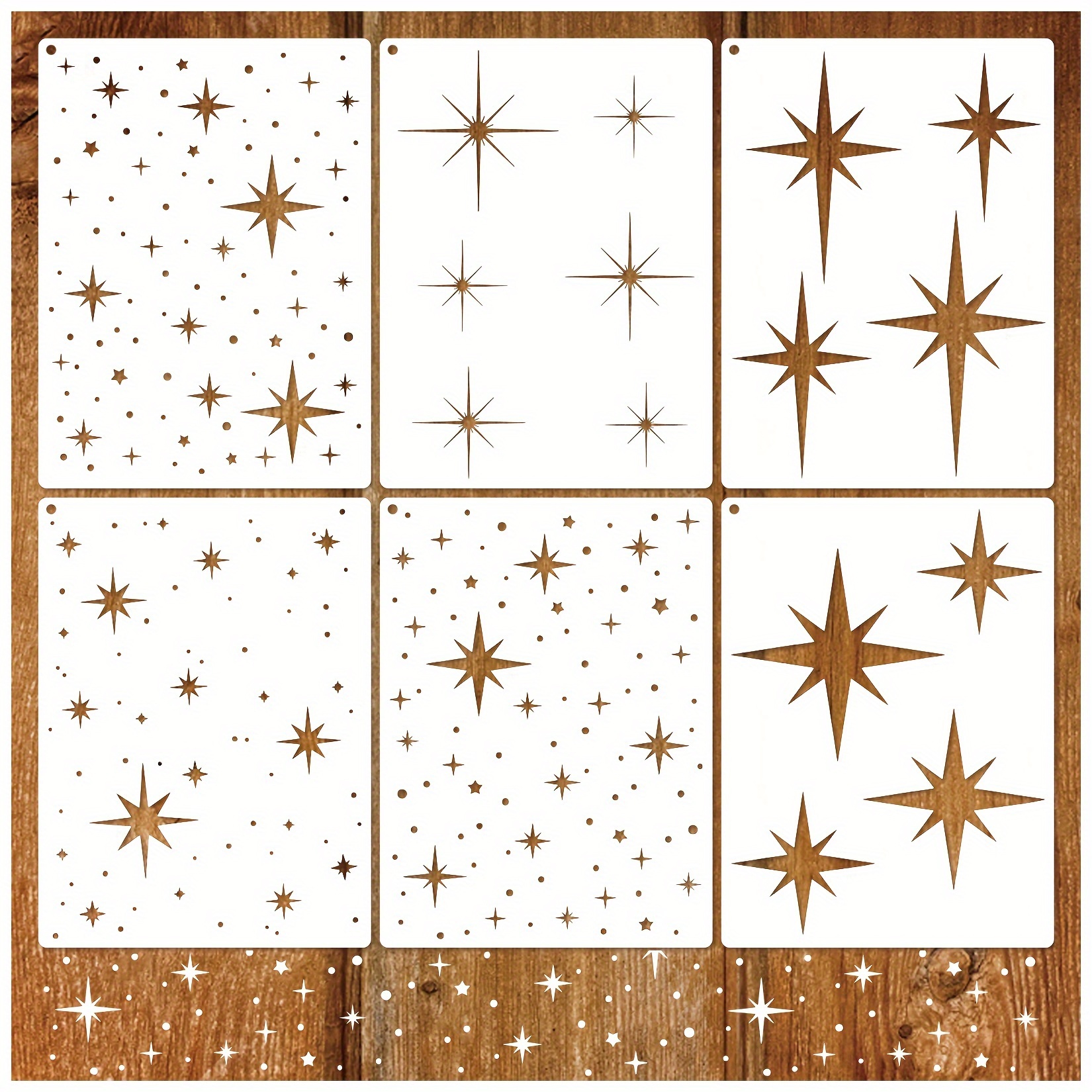 

6pcs Star Stencil Set - Reusable Plastic Twinkle Star Templates For Diy Crafts, Scrapbooking, Home Decor, Shirt Embellishment, Wall Art, And Cookie Decoration - White