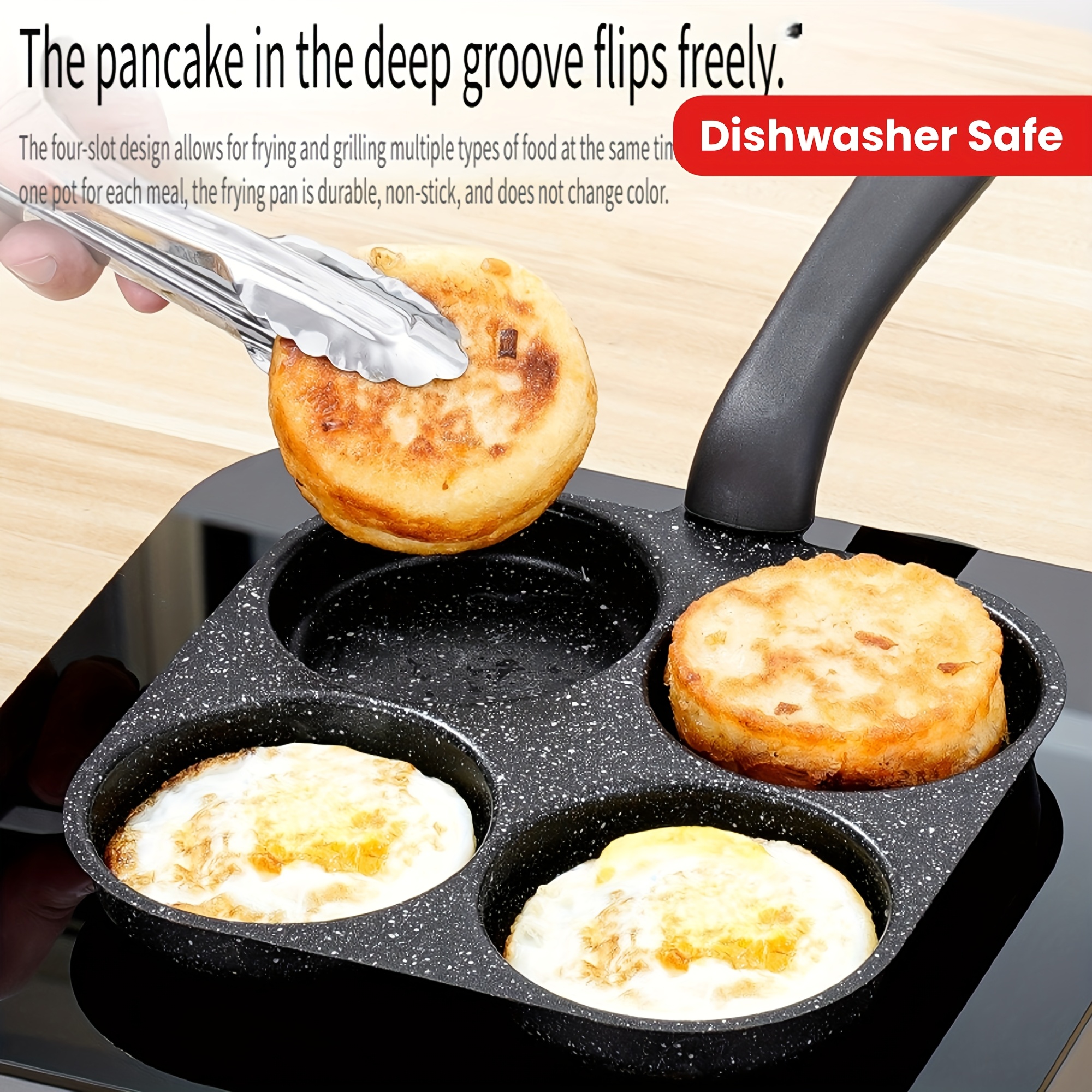 TEMU 4-in- Cooker, Single Handle Frying Pan, Dishwasher Safe, Compatible With Electric Stove, Kitchen Gadgets For Pancakes, Eggs And More