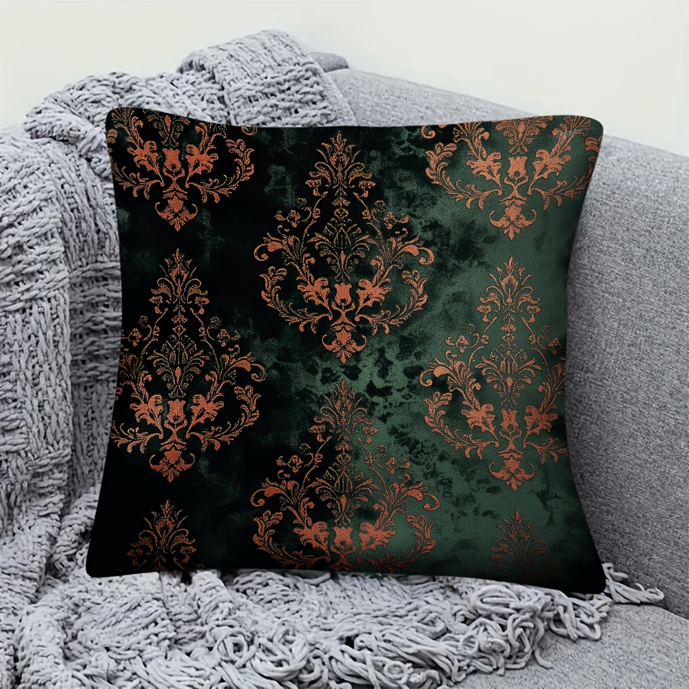TEMU 1pc Luxurious Dark Green Velvet Brocade Pillowcase, With And Gilded Accents, Suitable For Living Room, Bedroom, And Office Decor, Size 18×18