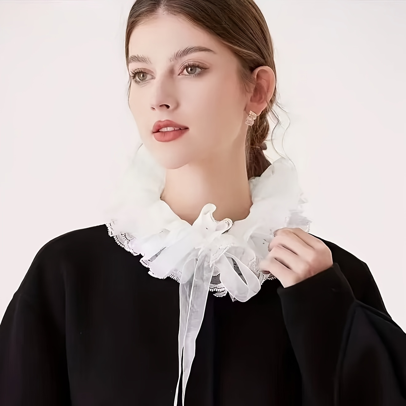 TEMU 1pc, New Fashionable And Elegant High-quality Vintage Lace Trim, Period-style Unisex White/black Detachable Collar, Suitable For Women, Hand