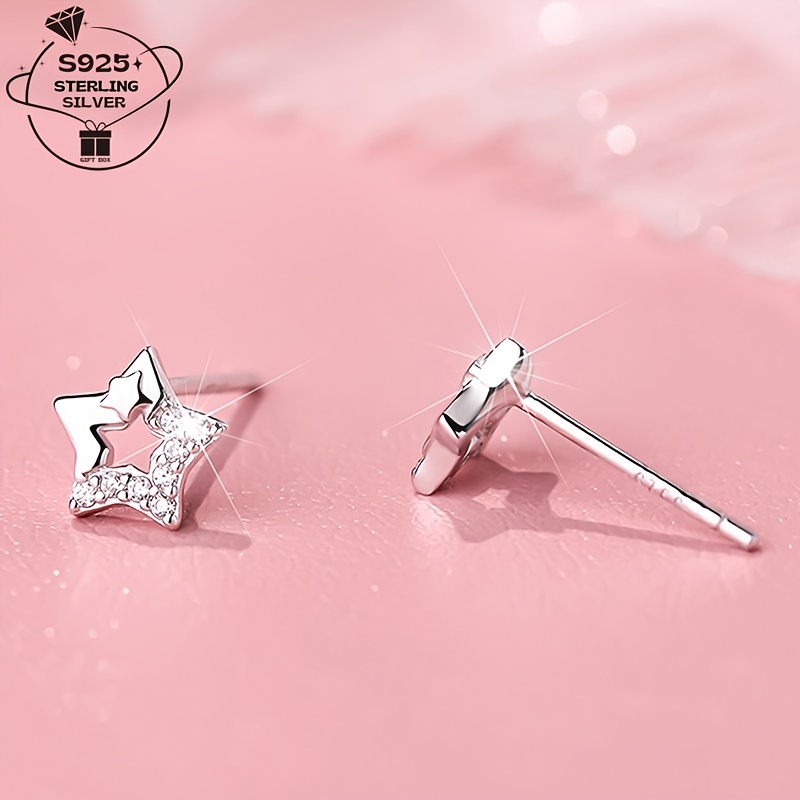 Women's 925 Silver Minimalist Hollow Star Earrings, Birthday Gift