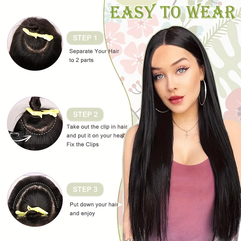 18inch 45cm u shaped   clip in hair extensions with 5 clips x thicker 3 4   synthetic long straight hairpiece soft v shape hairpieces add hair volume for women holiday cosplay party gift daily details 9