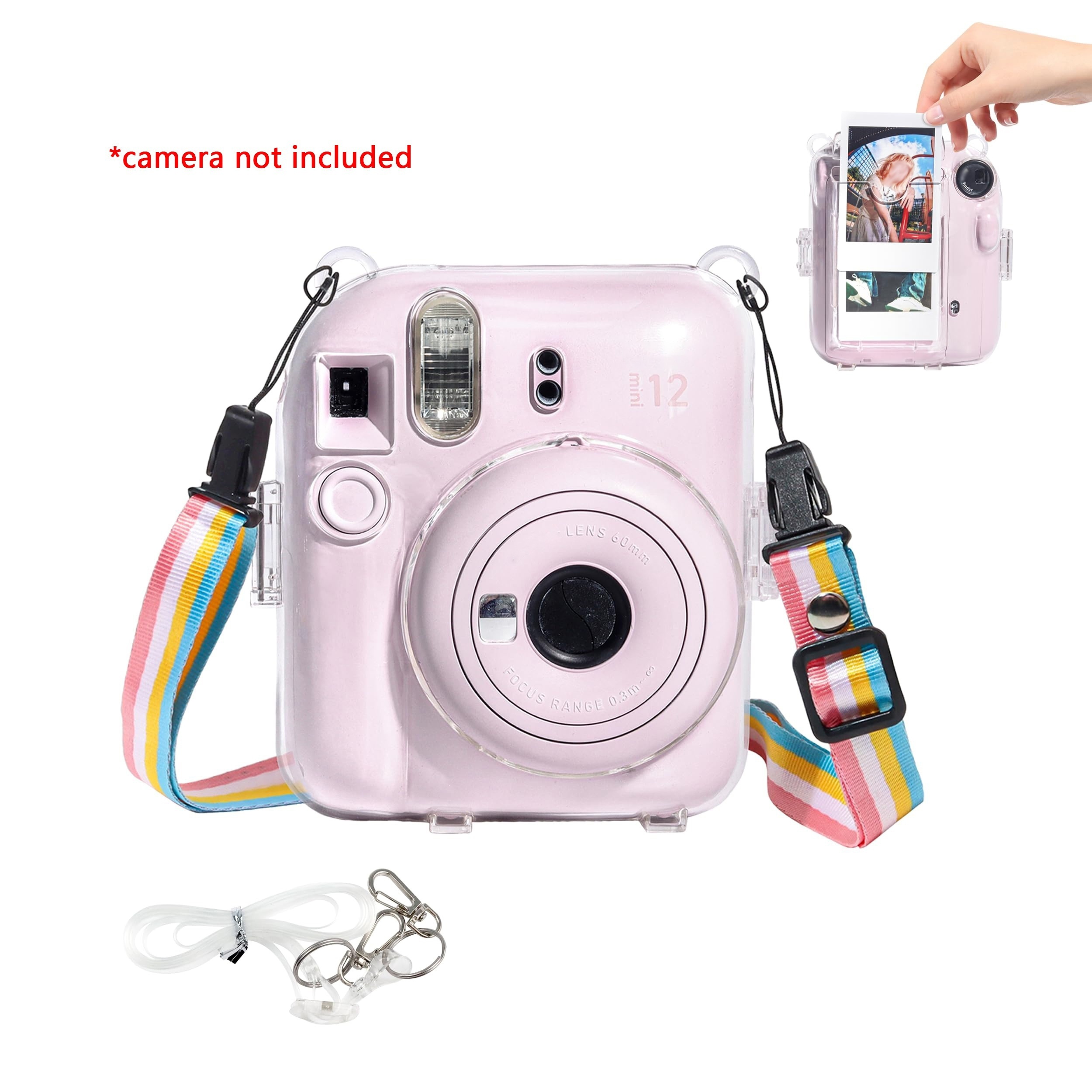 TEMU Mini 12 Styles Transparent Pvc Camera Bag With Rainbow Shoulder Strap, Photo Storage Bag And Detachable Shoulder Strap - Durable Hard Shell Protective Case Without Camera