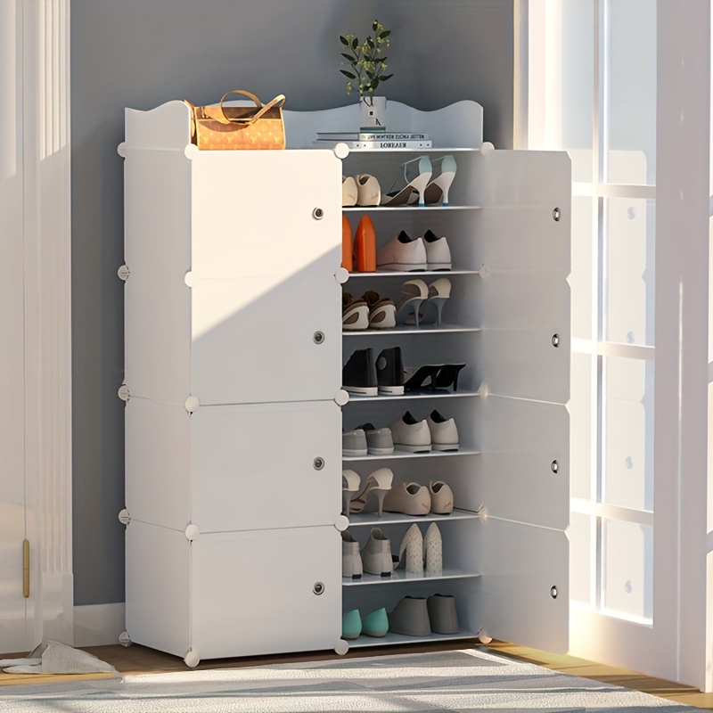 

An White Shoe Cabinet With Doors, Capacity For 8-60 Pairs, Modern Plastic Shoe Rack, And Sturdy, 3.2 Cubic Feet Storage, System, 27+ Inches Height, Adjustable Shelves, Home Organization