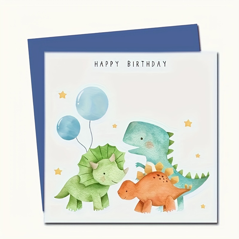 

1pc Dinosaur Birthday Card For All - , , Design - Perfect Gift For Grandchildren, Nephews, , Brothers - Watercolor Style With Balloons And Stars, Dinosaur Party Decorations