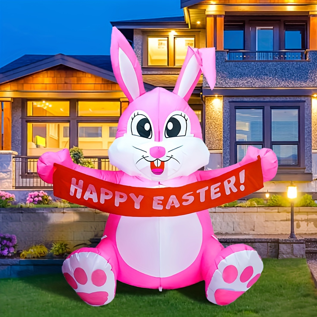 

Inflatable With Led Lights, Freestanding Fabric Easter Rabbit Decoration, 110v-240v Us Plug, No Remote Or Battery Required, Festive Holiday Outdoor Decor