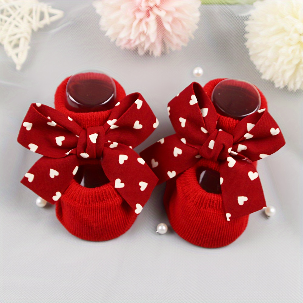 1 Pair Baby Socks Bow Socks Infant Heart Bow Socks Newborn Socks Suitable For 0-1 Year Old