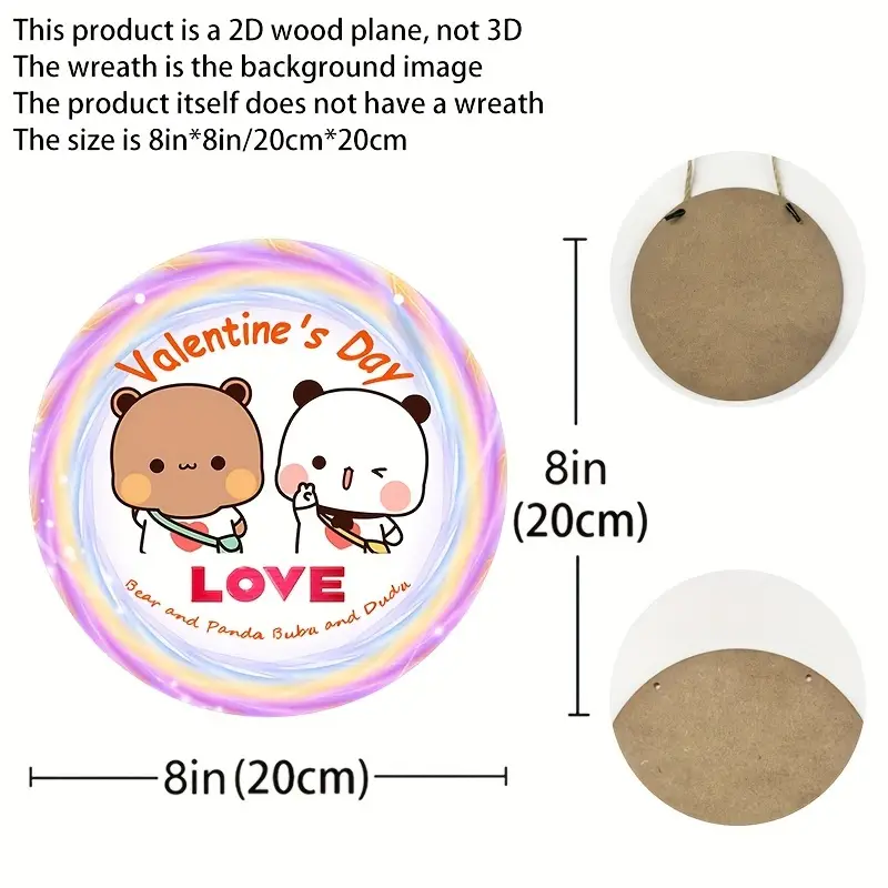 Cute Bear Panda Bubu Dudu Valentine's Day Round Wooden Sign - Temu