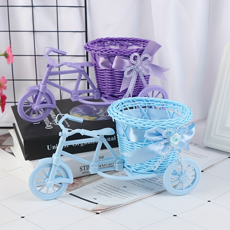 

Classic Style Plastic Tricycle Bicycle Flower Basket Vase - Multipurpose Storage For Home Office Table Desk Decor - 1 Pc