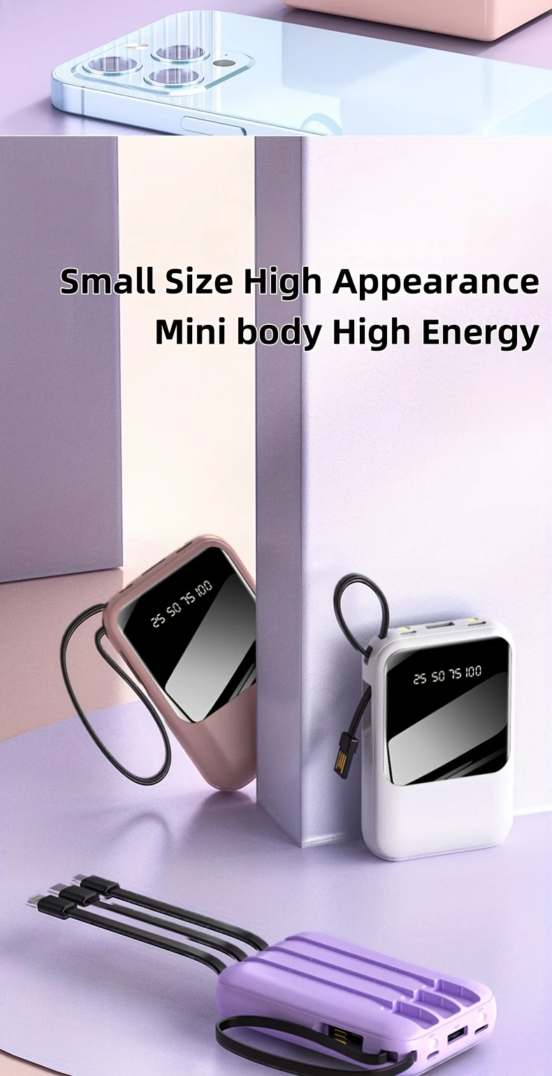 10000mah mini cute 5v2a fast charging multifunctional power bank large capacity rechargeable portable mobile phone charger built in led lights outdoor travel battery packs display micro type c input usb c output for iphone valentines day gift details 1