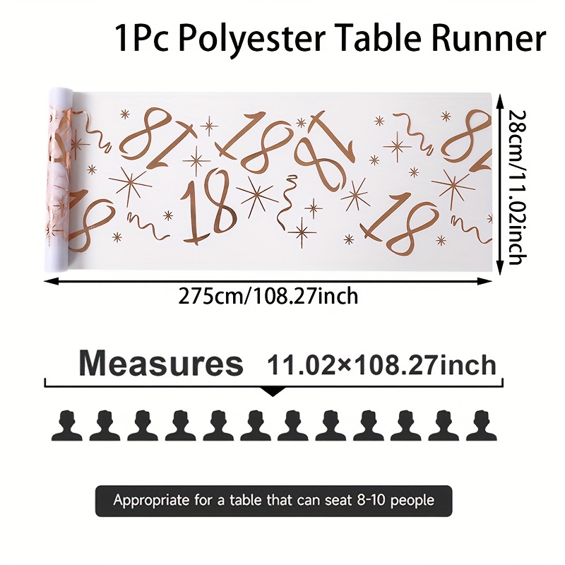 Image of 1pc, 18th Hot Stamping Mesh Table Runner, 275*28cm, Golden Polyester Table Flag, 18th Birthday Celebration Decoration, Birthday Party Supplies, Adult Birthday Celebration Decor, Desktop Decoration