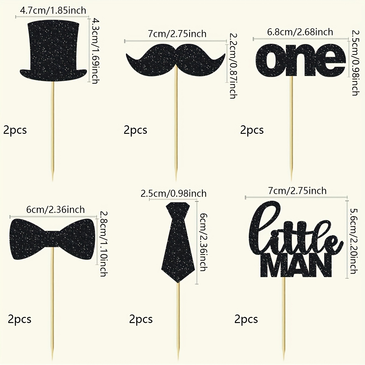 Image of 12pcs Little For Man Cake Topper Mini Mustache Bowtie Cupcake Toppers For Birthday Gender Reveal Party Birthday Party Decorations Supplies，halloween，christmas
