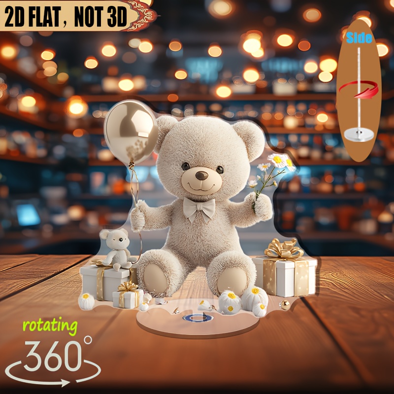TEMU Pièce d' acrylique 2D plate, 1pc, en peluche avec bras souples, tiges de fleurs et ballons - Base rotative à 360°, décoration intérieure toutes