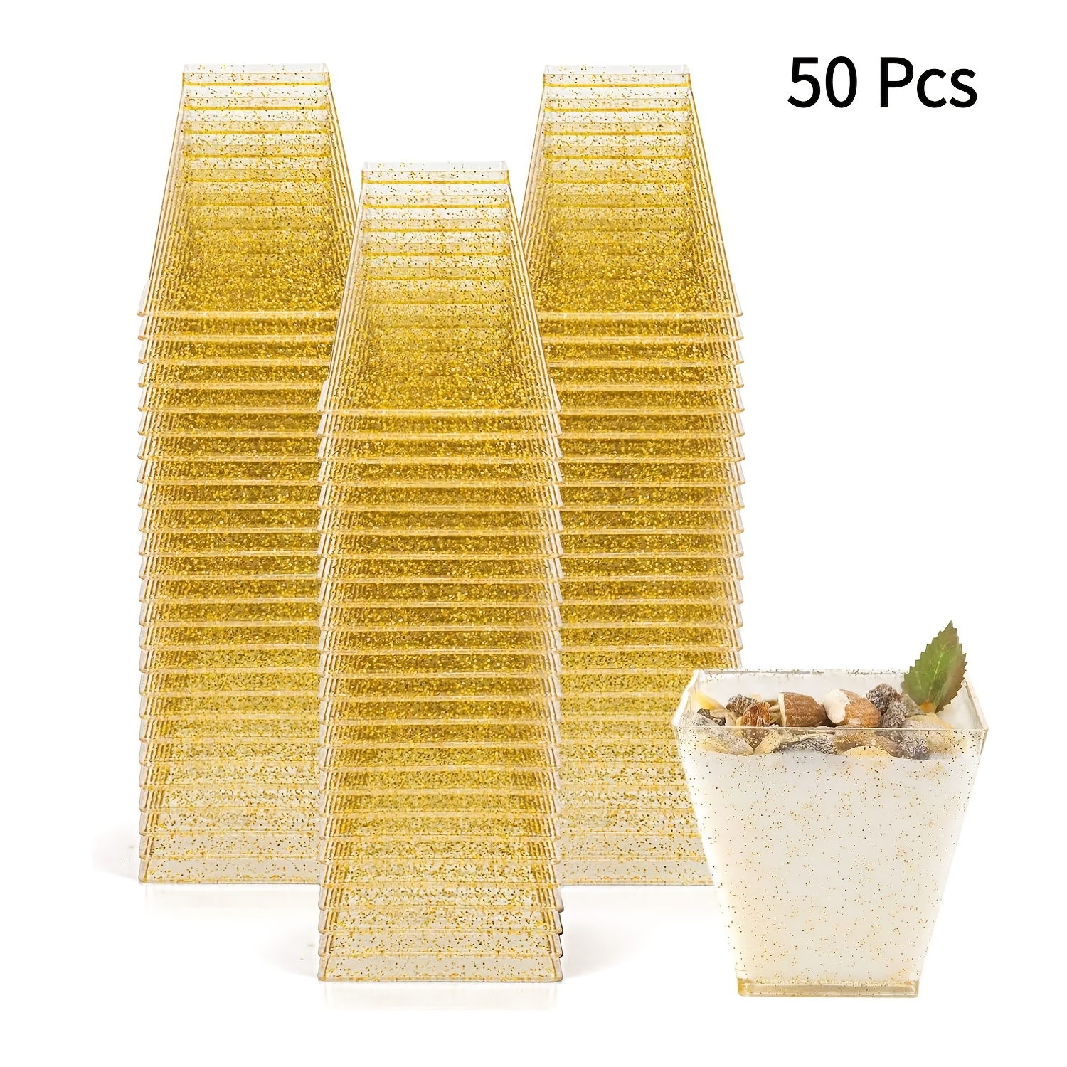 Image of 25pcs/50pcs Trapezoidal Mini Dessert Cups, Reusable Clear Plastic Square Party Cups Mini Cups For Appetizers, Chocolate, Ice Cream, Fruits, Etc For Halloween、christmas