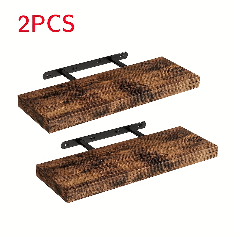 Rustic Brown Wood Wall Mounted Shelf Set 2/3/4pcs - Farmhouse Floating Shelves, Invisible Bracket Storage Shelves For Living Room & Bedroom, Space- Wall Decor, Hanging Shelf, Floating Shelves