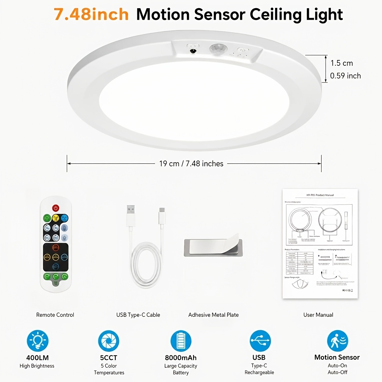 Magnetic Ceiling Lamp, Rechargeable LED Ceiling Light with Remote