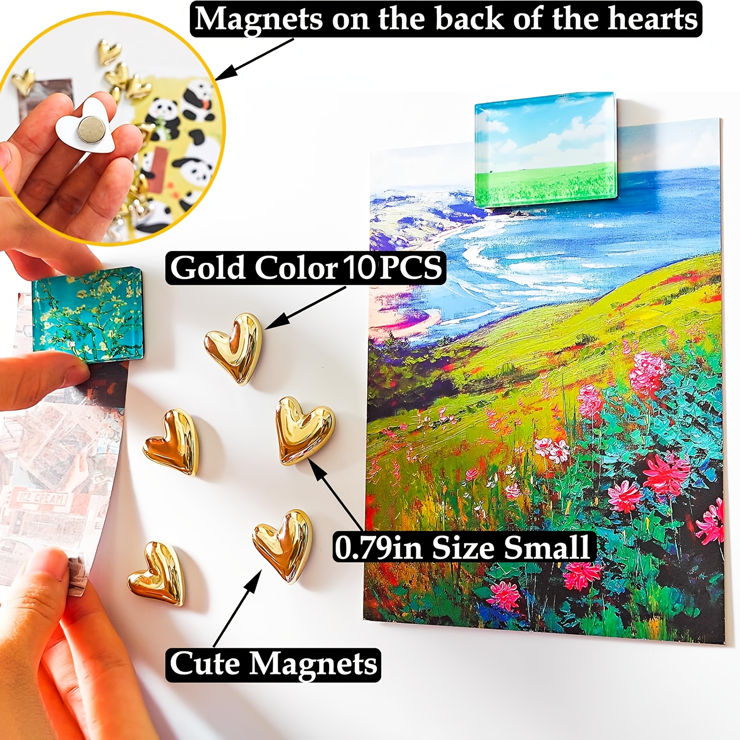 10 vnt. šaldytuvo magnetukų, auksiniai šaldytuvo magnetukai, mažas mielas dekoratyvinis magnetų rinkinys 