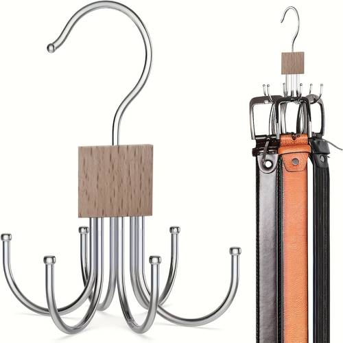 1pc hoge capaciteit riem hanger, rotatable houten riem rack closet organizer voor riemen, bhs, vesten, stropdassen, sjaals, roestvrijstalen hangende , mode closet accessoires