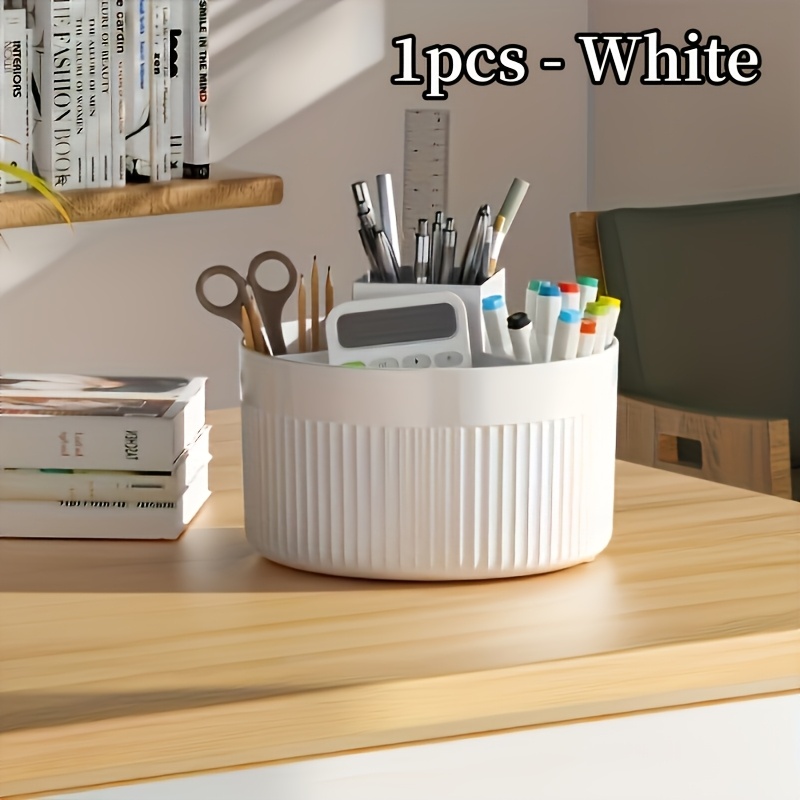 TEMU Porte-stylo non rotatif blanc 1 pièce, organisateur de bureau et de tiroir, boîte de rangement de bureau en plastique avec 5 compartiments pour