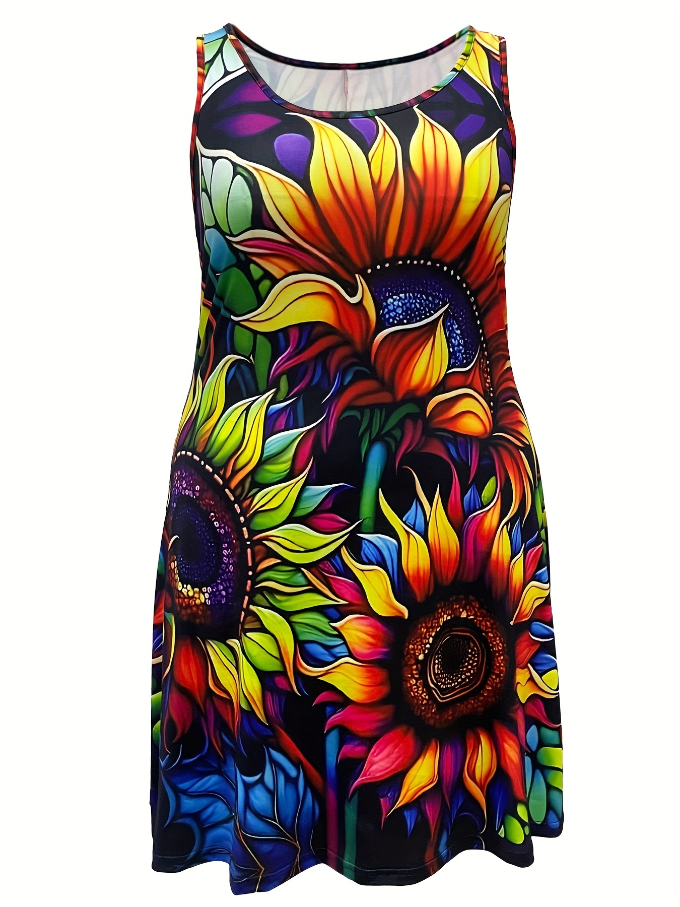 Size Floral Print Tank Dress Stretchy Machine