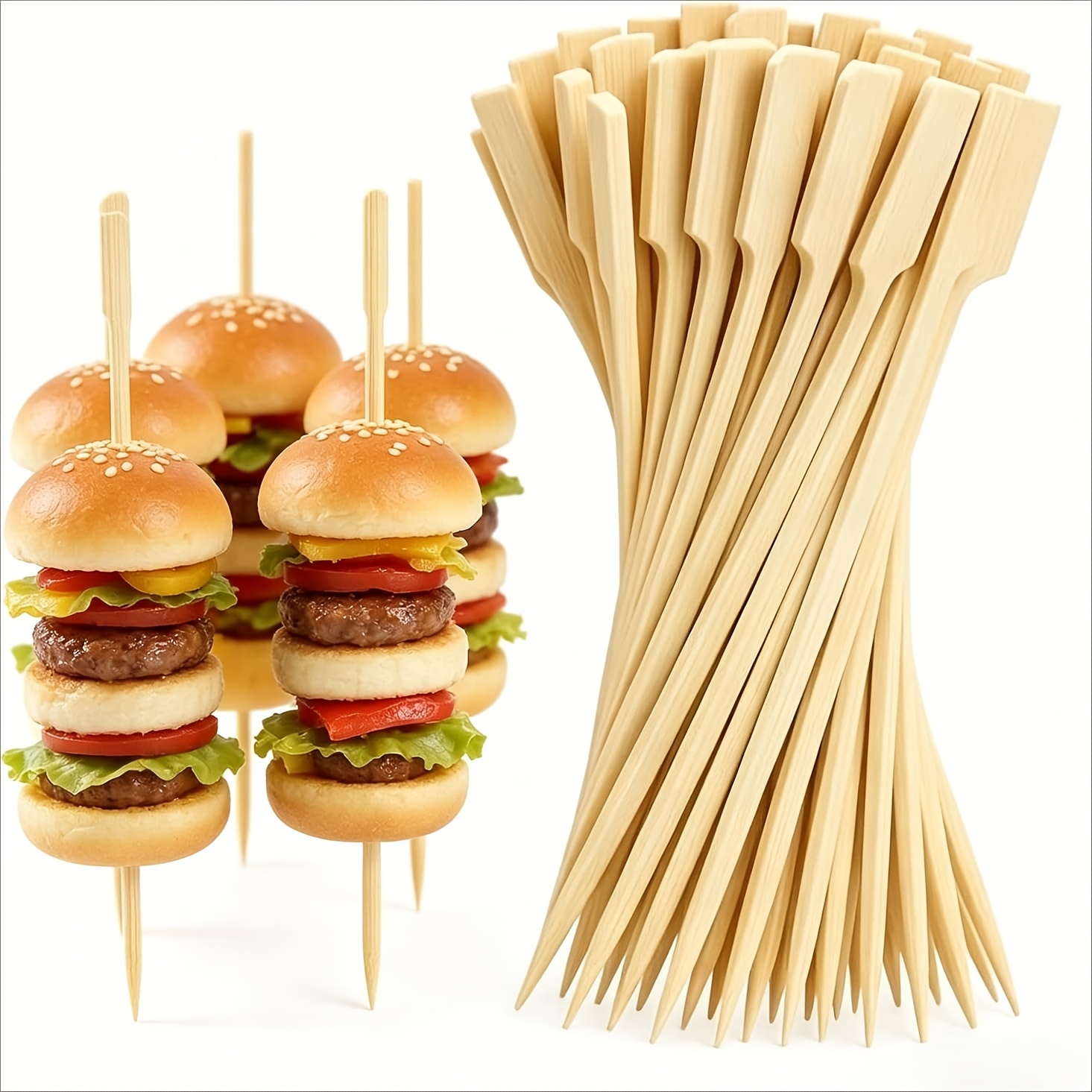TEMU 98/198pcs Picks Bamboo Skewers For Appetizers, Paddle Bamboo Skewers, Fancy Flat Toothpicks For Appetizers, 4.7 Inch Bamboo Sticks For Party