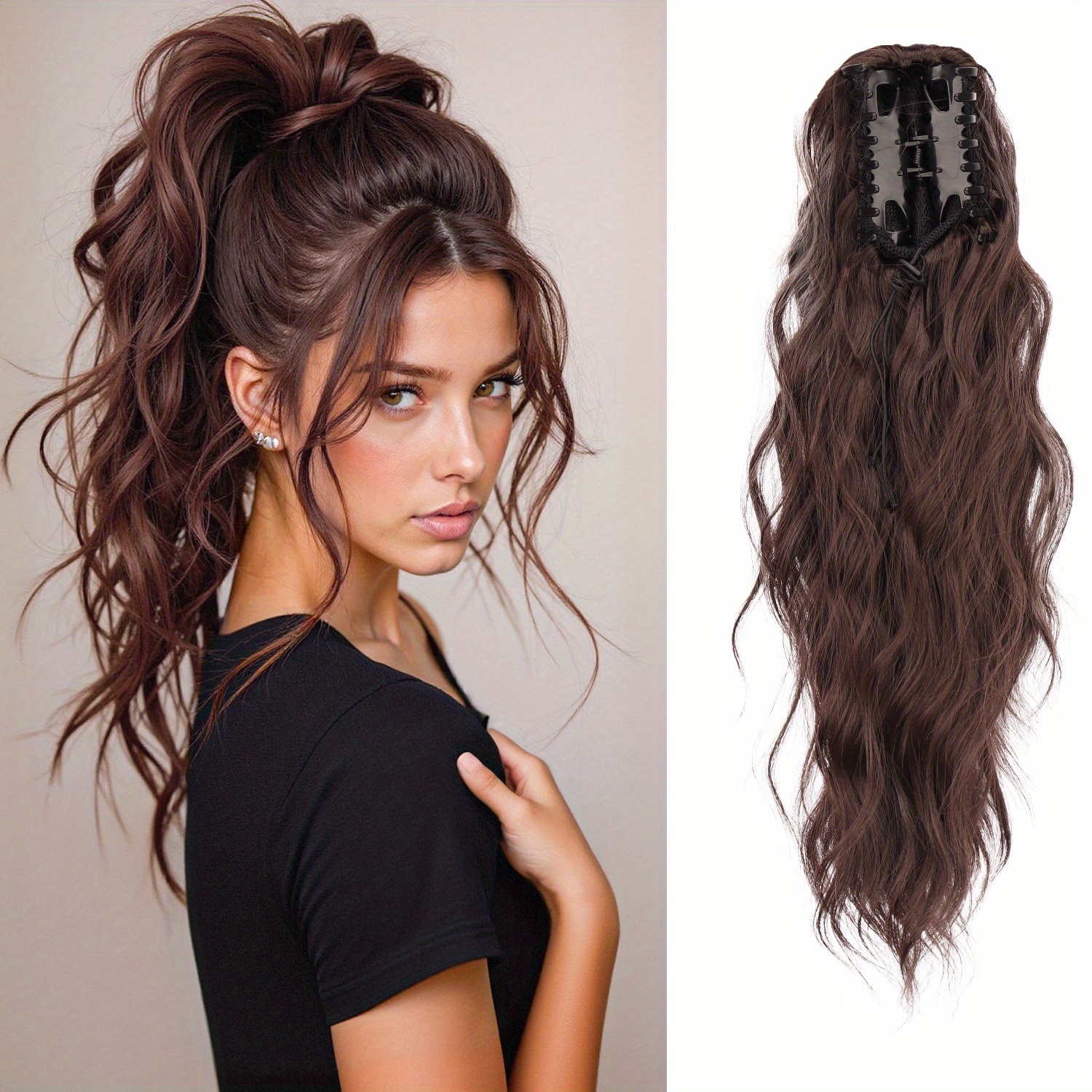 Image of Curly Ponytail Wig, Water Wave Synthetic Ponytail Wig, High Heat-resistant Material, Suitable For Daily Wear, Adds Volume, Ideal For Holiday Carnivals And Halloween