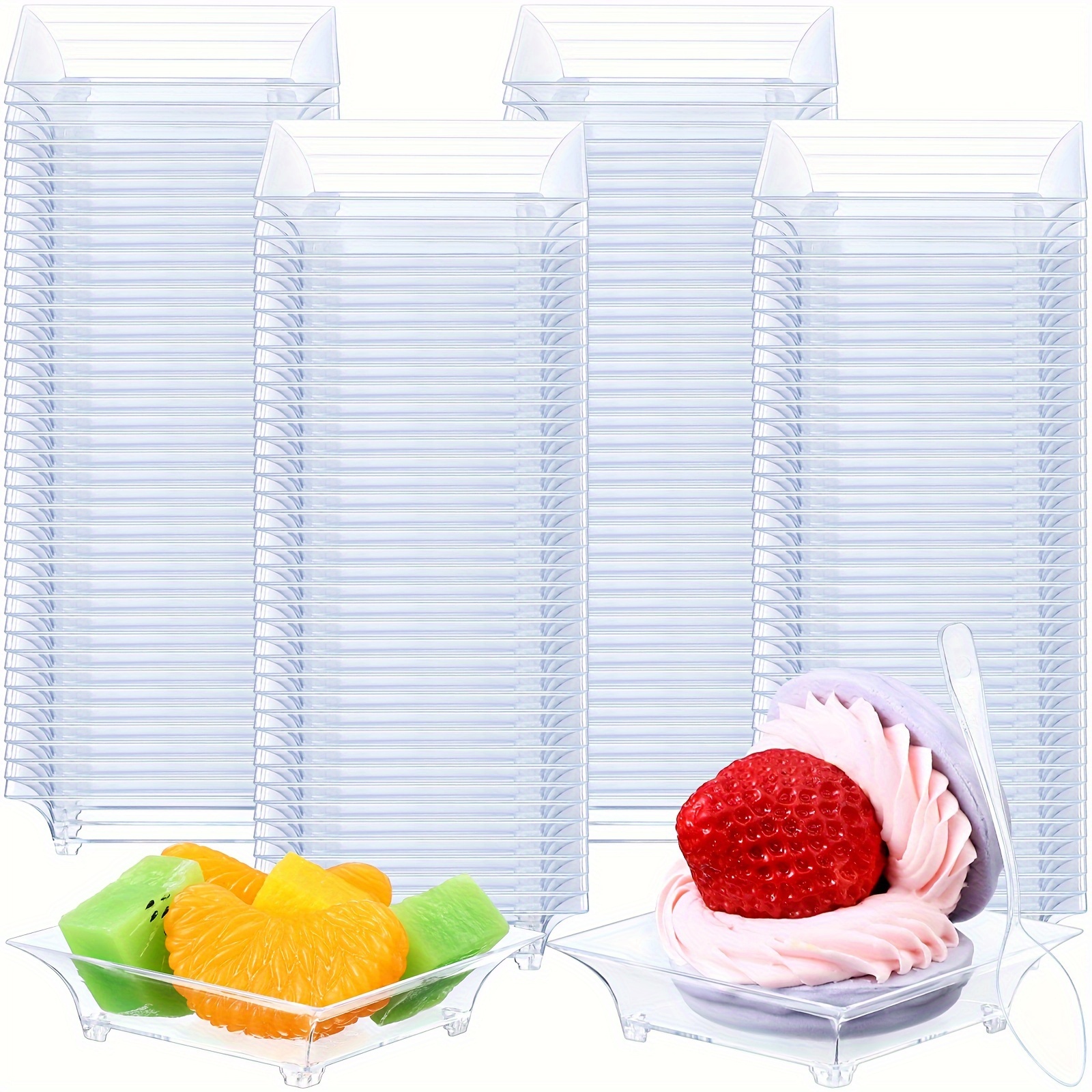 

300-piece Mini Dessert Plate With 300 Tasting Spoons, 1-ounce Clear Appetizer Plate 2.4x2.4 Inch Disposable Plastic Cake Plate For Dessert Ice Cream Fruit Salad Cake Tasting Wedding