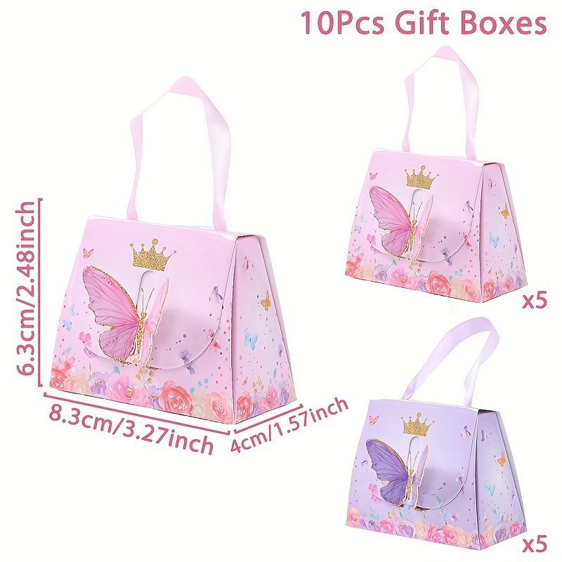 E-shop Geschenk für Sie/Ihn 10 Stk. Geschenkboxen, Schmetterlingsmotiv-Geschenkboxen mit Band, rosa & lila florales Schmetterlingsdesign, goldene