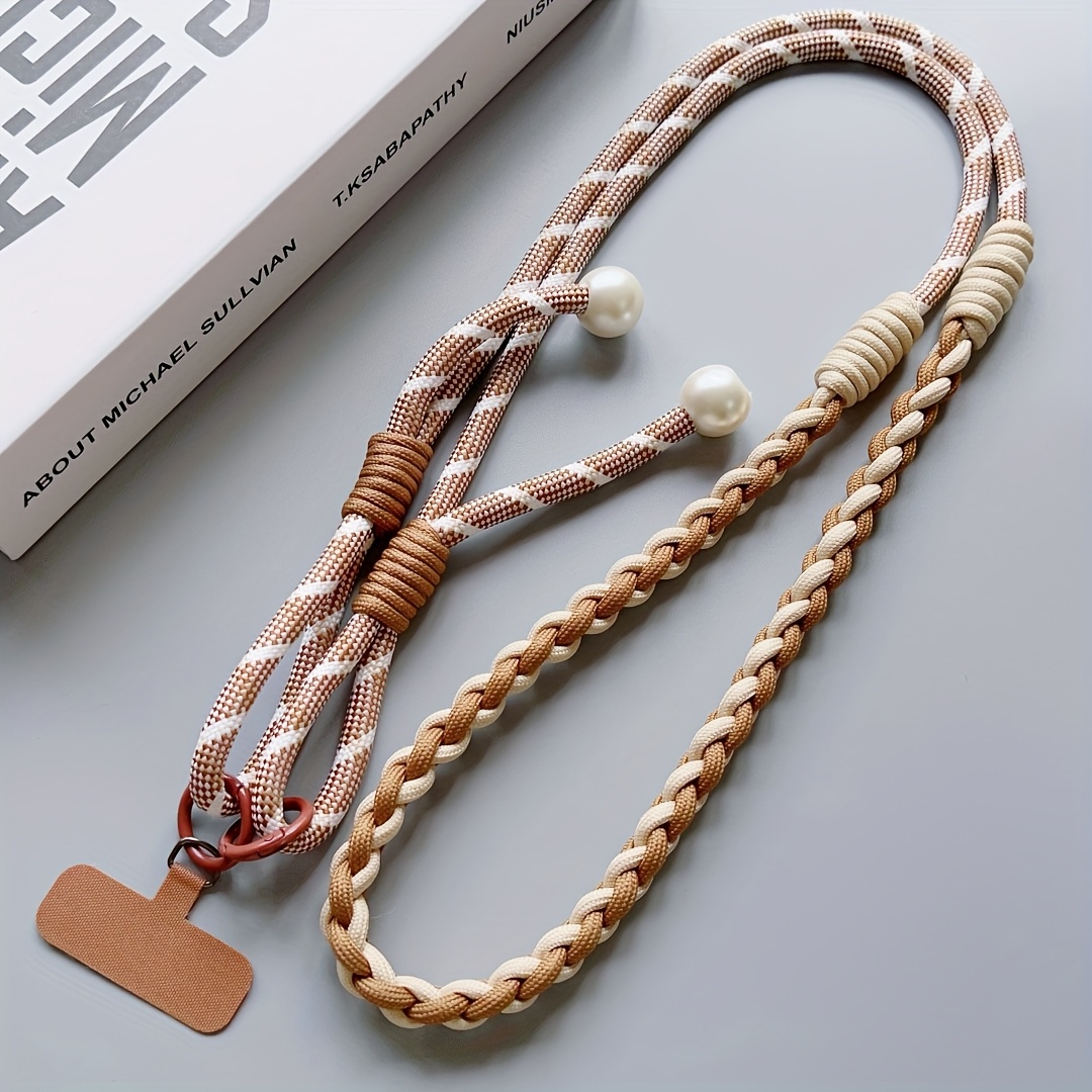 TEMU Four-strand Pearl Long Rope, New Adjustable Phone Lanyard, Crossbody Anti-loss Phone Chain