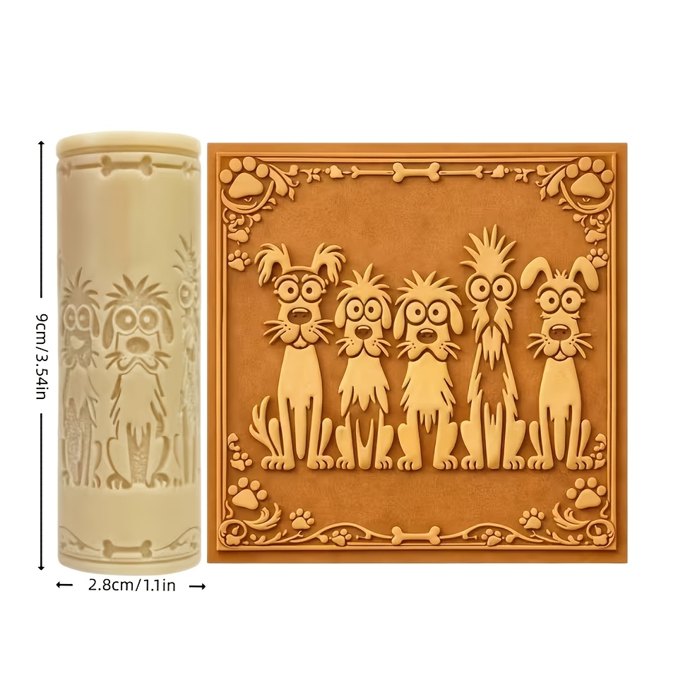 TEMU 1pc 5 Little Dog Texture Roller | Polymer Clay Embossing Tool, Durable Handmade Clay Mold, Making Coasters, Clay Earrings, Suitable For Easter,