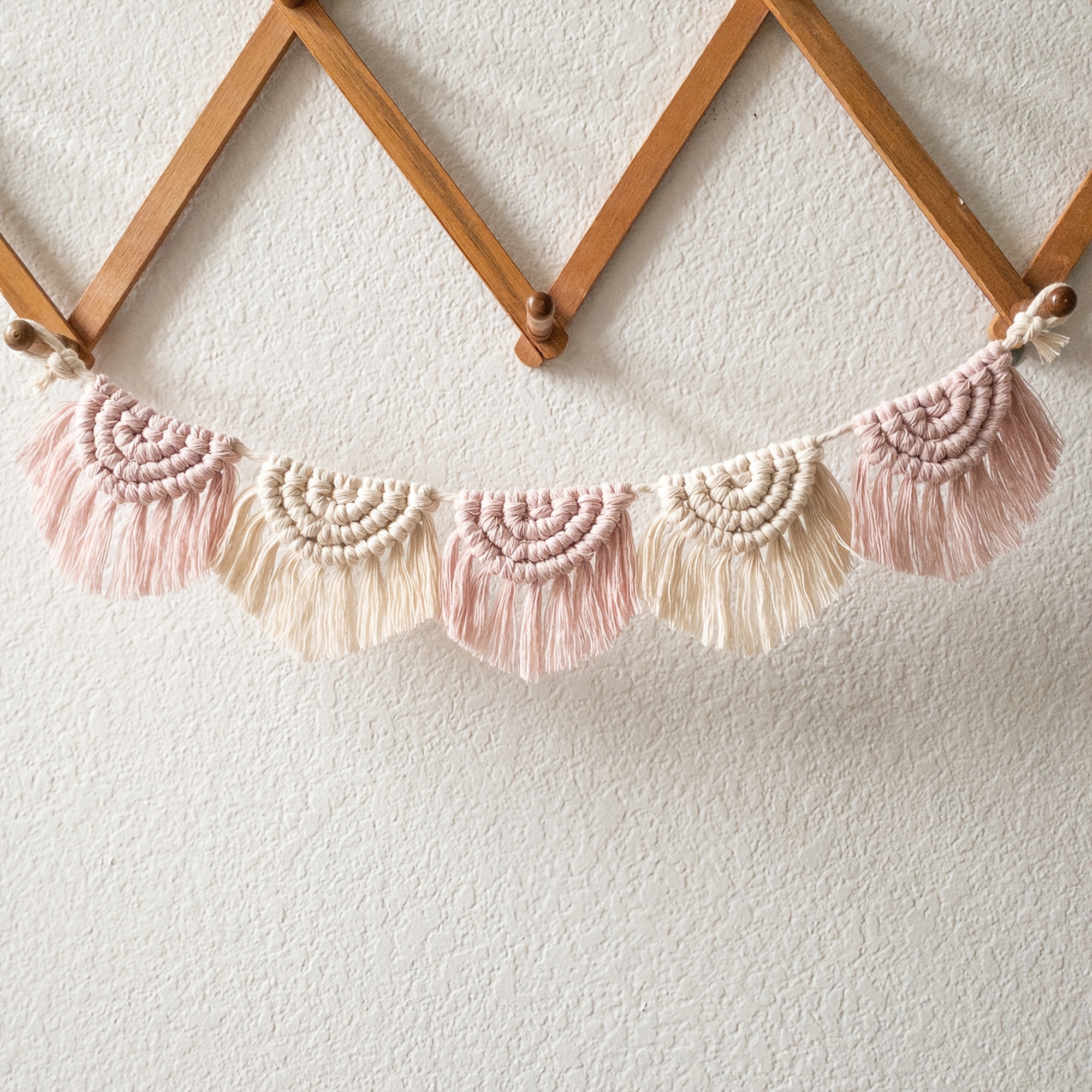 E-shop 1 Stück Makramee-Wandbehang, Boho-Stil Wanddekoration, Hintergrund-Wandteppich, Handgefertigter Fransen-Halbkreis-Banner, Minimalistischer