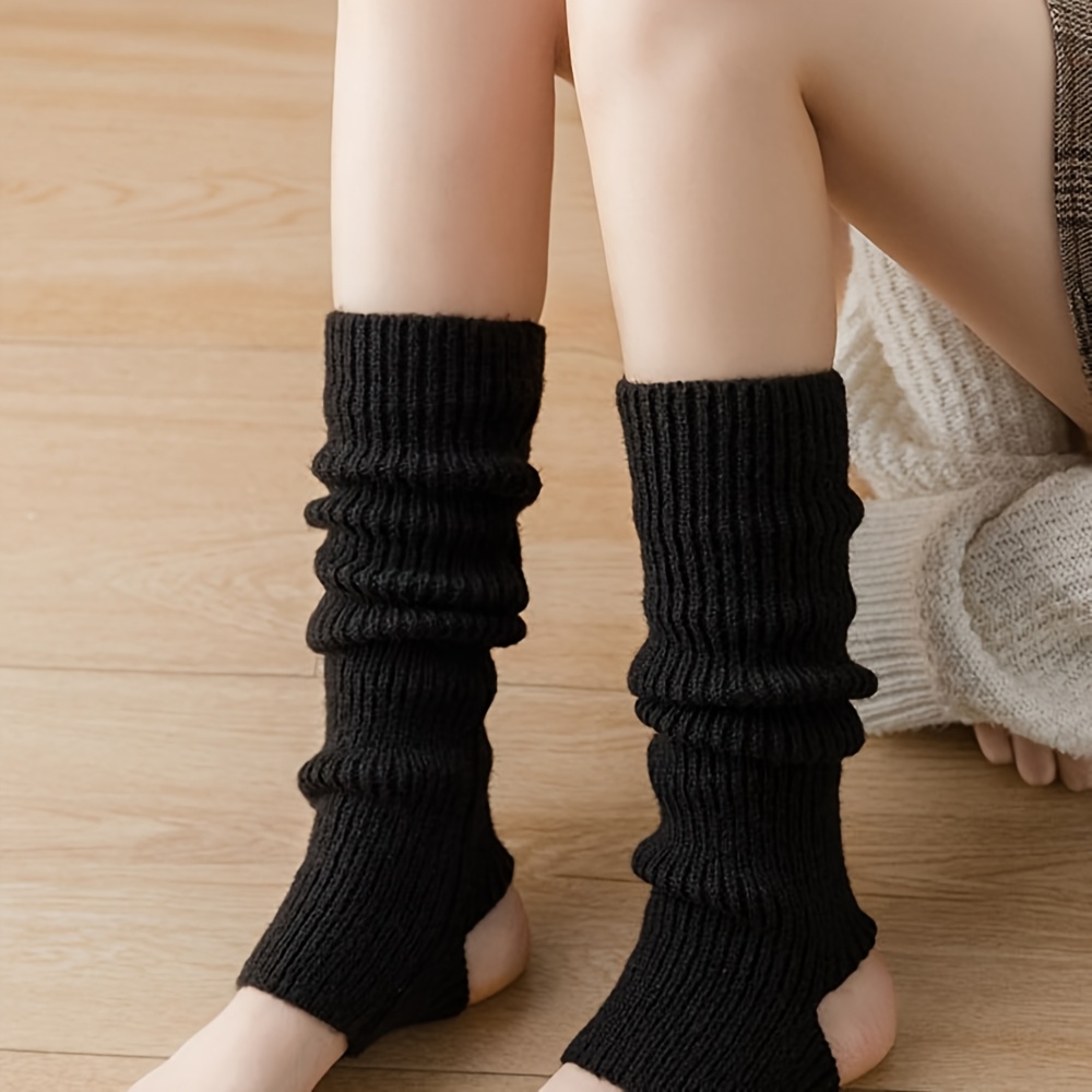 TEMU 1 Pair Of Women's Calf Socks: Fashionable Four-season Style, Suitable For , Knee-length Black And , Fabric Material, Hand-washable, Comfortable