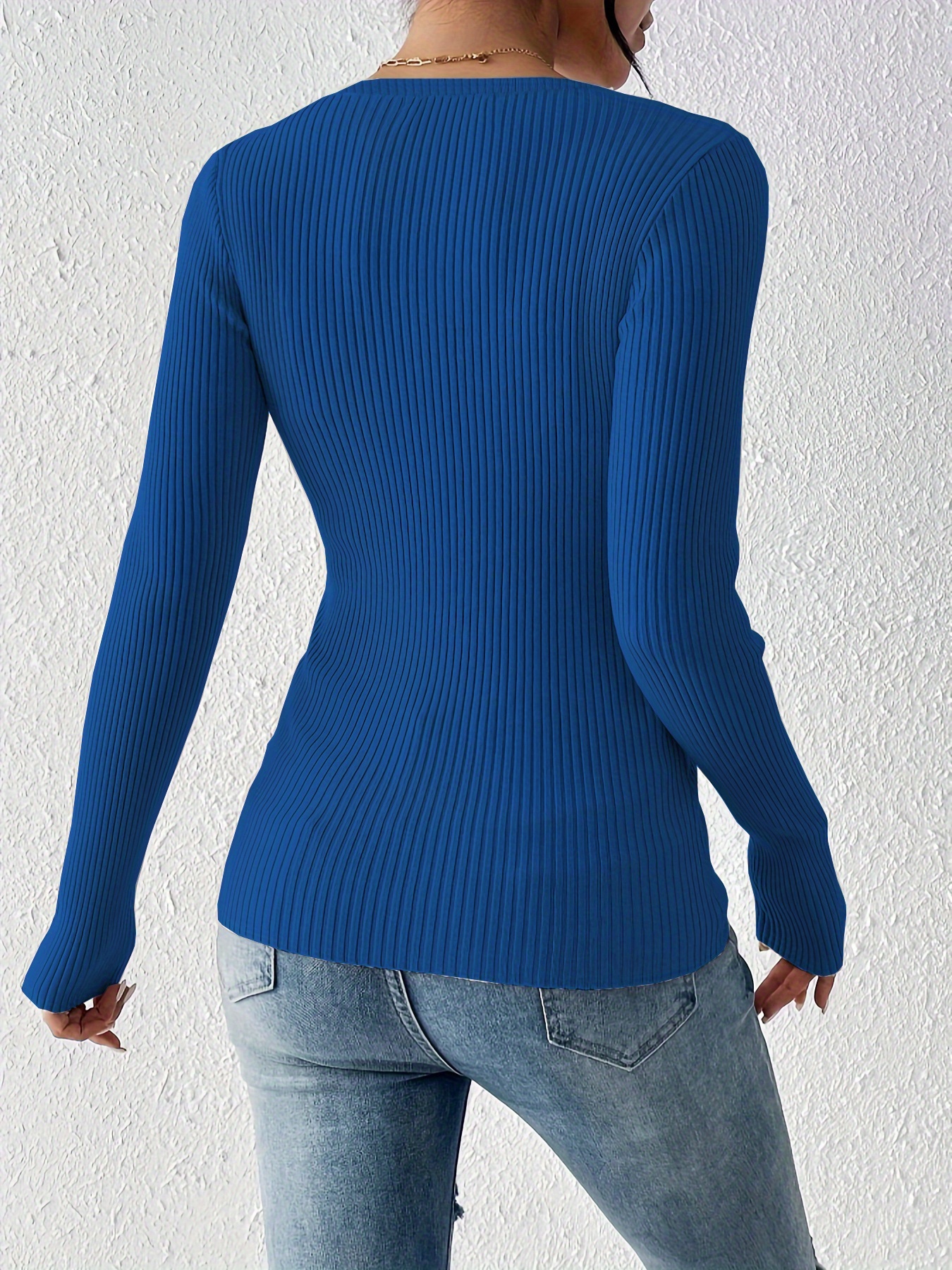 Front button solid ribbed sweater, elegant long-sleeve fitted cardigan, suitable for autumn and winter season, Women's clothing