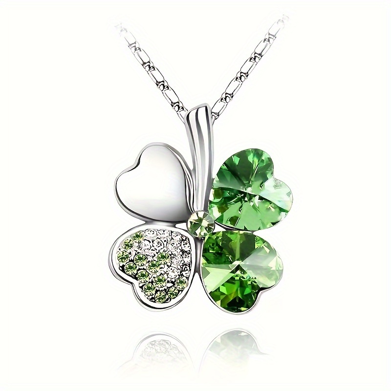 1 piece lucky clover pendant necklace cubic zirconia decor collarbone necklace for girls birthday gift anniversary gift mothers day gift st patricks day decorations 3
