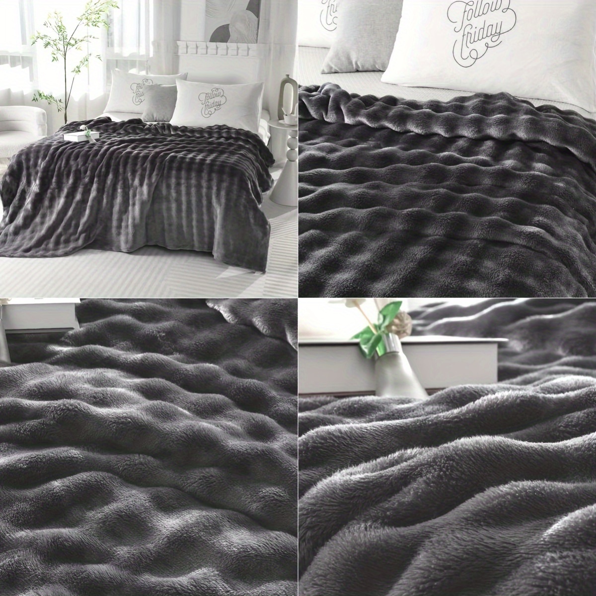 contemporary hypoallergenic polyester bed blanket thick soft   rabbit fur plush throw for bedroom sofa     machine washable multipurpose woven blanket with no   300 350g lightweight all purpose cover details 8